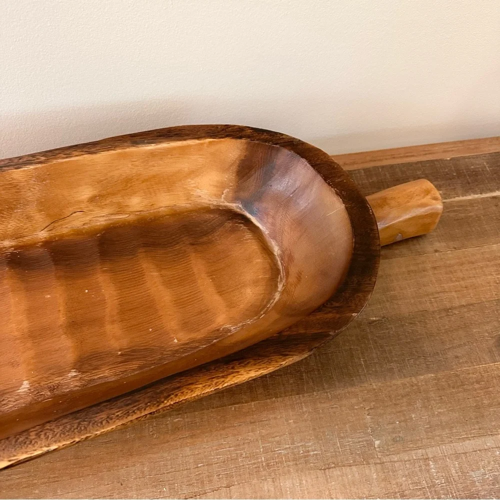 Vintage Primitive Carved Wood Dough Bowl Warm Brown Handle extra large 24 X 9”